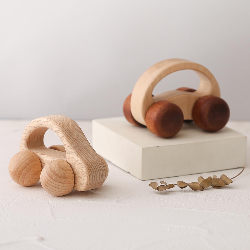 Wooden Baby Car Toys,Wood Push Car for Toddler Montessori Baby Grip Toy Car,Gifts for Boys and Girls,Push and Pull Toy Car 2 Pie