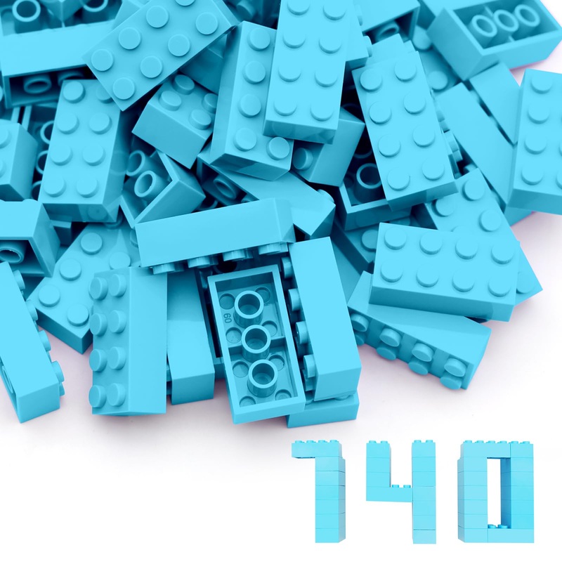 WYSWYG 140 Building Blocks Set – 2 x 4 Classic Bricks, Compatible, for Kids & MOC Lovers – Sky Blue.