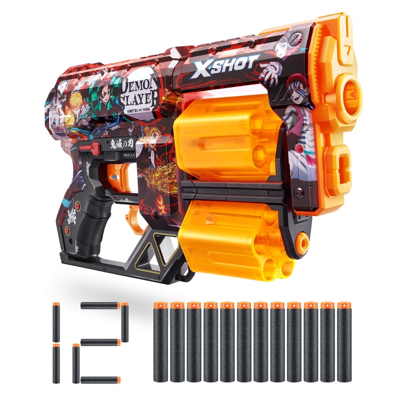 X-Shot XSHOT Skins Dread Blaster – Demon Slayer Skin by ZURU Demon Slayer Design with 12 Darts, Double Rotating Barrels, Air Poc