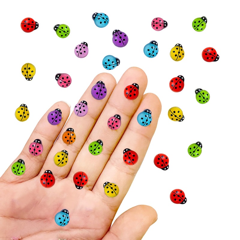 100PCS Colorful Mini Ladybug Decor for Dollhouse Resin Tiny Ladybugs for Crafts Micro Miniature Ladybug for Fairy Garden Dollhou