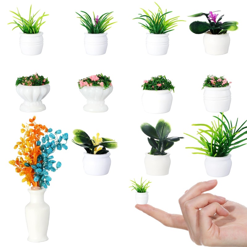 12Pcs Miniature Dollhouse Plants, Mini Potted Plant, Artificial Plastic Plants, Miniature Dollhouse Accessories, Mini Resin Plan