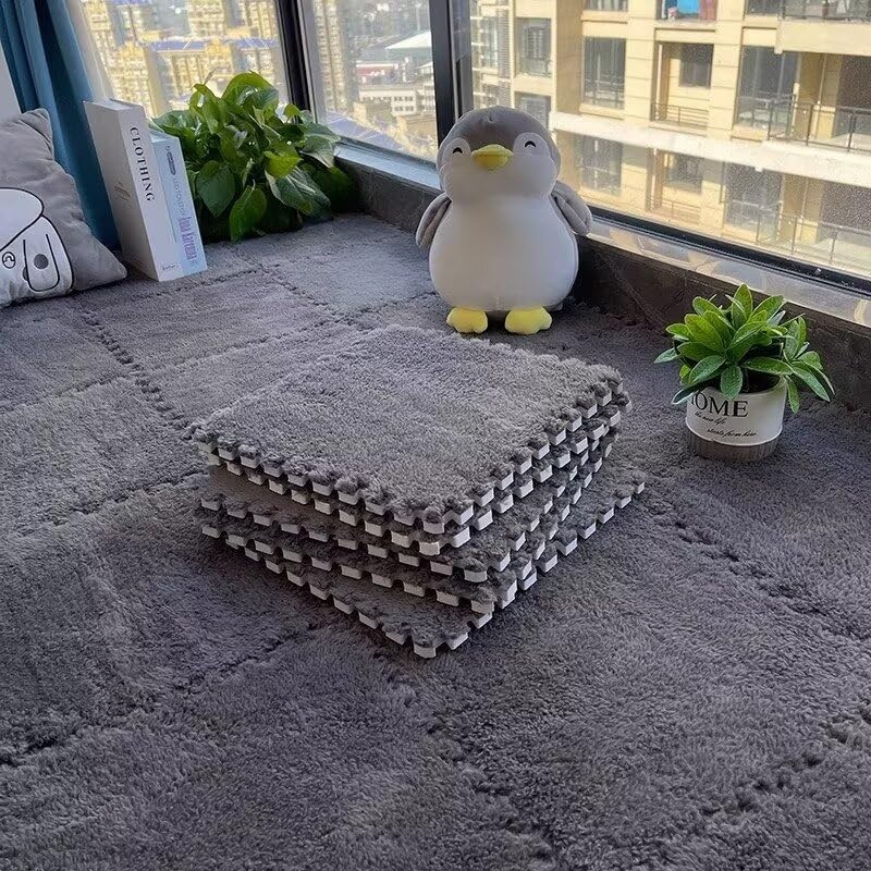 20pcs Plush Puzzle Foam Floor Mat, 11.8×11.8in Soft Anti-Slip Puzzle Area Rug Playmat for Room,Grey