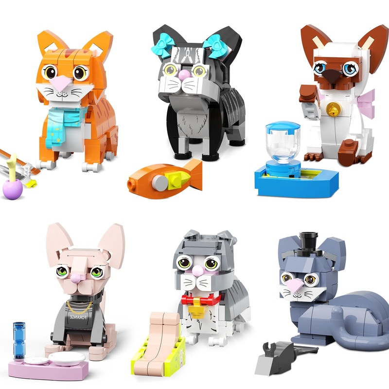 6Pack Cute Mini Animal Building Blocks Kit, Party Favors Cat Bricks Building for Adults, Birthday Gift for Kids 8-12, Compatible