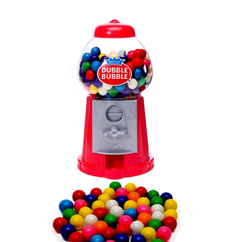 7” Coin Operated Mini Gumball Machine Toy Bank – Dubble Bubble Classic Style Includes 23 Gum Balls – Kids Coin Bank Candy Dispe