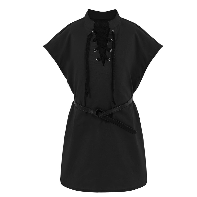 Boys Renaissance Pirate T Shirts Viking Medieval Sleeveless Lace Up Costume Scottish Cotton Tank Tops