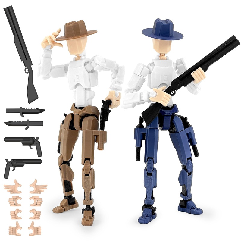 Deeplus Titan 13 Action Figure, Cowboy Already Assembled T13 Action Figures for Boys, 2-Pack Cowboy Dummy 5.4 inches T Lucky 13