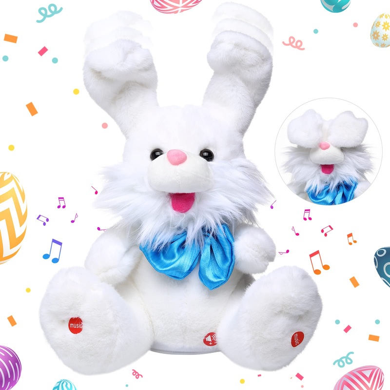Emoin Easter Bunny Stuffed Animals Bunny Plush Baby Toys Bunny Peek-A-Boo Toys Repeats What You Say Singing with Floppy Ears Bir