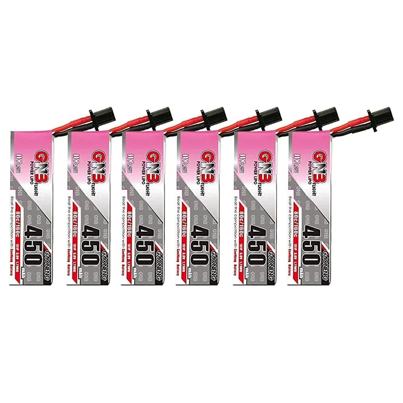 GAONENG 6pcs GNB 1S LiPo Battery 450mAh 3.8V 80C 160C GNB27 Connector for FPV Drone Mini