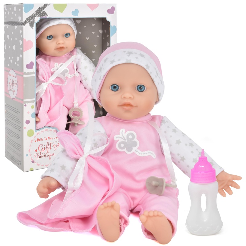 Gift Boutique 12 Inch Soft Body Baby Doll in Gift Box, Baby Doll with Pacifier Bottle Blanket and Pink Clothes
