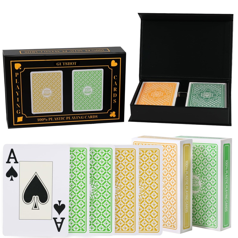 GUTSHOT Playing Cards, Waterproof Deck of Cards with Spill-Proof Design, Great for Party, Game,and Magic (2 Pack (Yellow, Green)