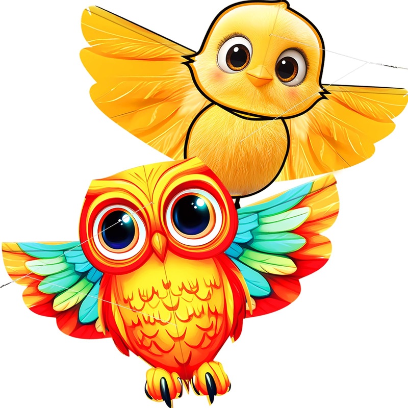 HENGDA KITE 2 Pack of Kites,Owl and Chick Kite,for Kids Beginners and Adults Cute Design High Definition Printing Easy to Carry