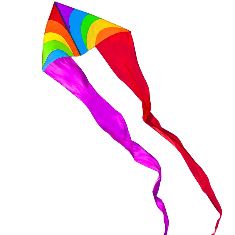 HENGDA KITE Colourful Triangle Kite with Two Tails for Kids Beginners and Adults Easy to Fly and Assemble Suitable for Outdoor A