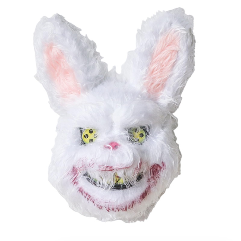 HIPIHOM Easter Bunny Mask, Bloody Plush Rabbit Mask, Bloody Bear Headgear – Performance Props for Easter, Halloween, Horror (Whi
