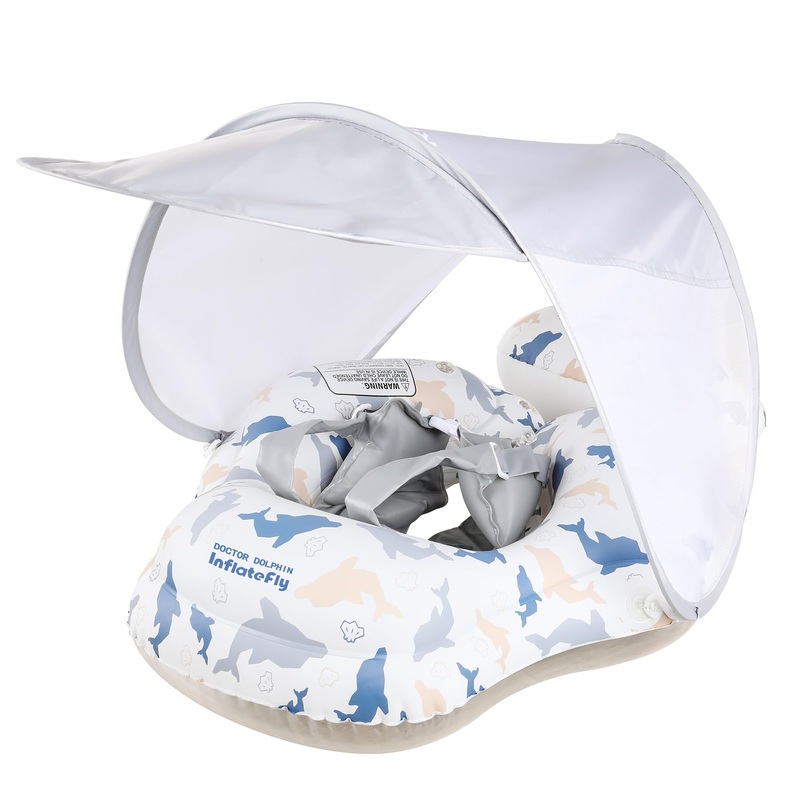 INFLATEFLY Baby Pool Float with Sun Canopy Inflatable Toddler Swimming Float with Anti-Backflip Tail Infant Pool Floaties for Ag