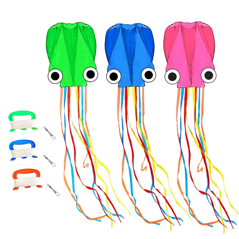 Kaiciuss 3 Pack Octopus Kites for Kids & Adults – 24”x 158” Large Soft Kit for Boys and Girls, Single Line 3D Beach Set for Te