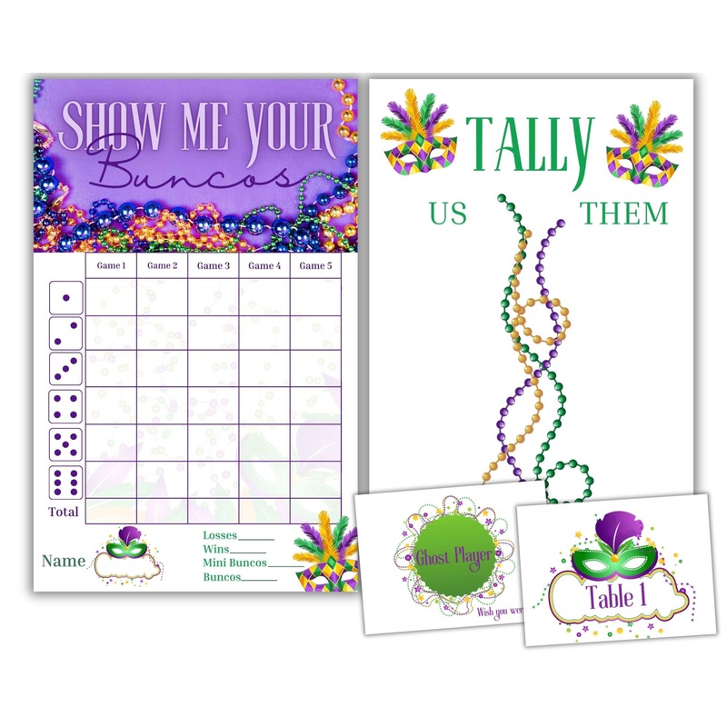 Mardi Gras Bunco Theme Set – Bunco Score Sheets – Masquerade Themed Bunco – Mardi Gras Scorecards – Tally Sheets – Ghost Player