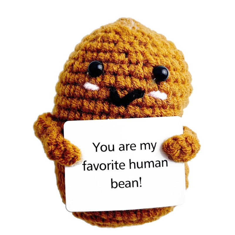 Mini Funny Positive Crochet Coffee Bean, 3 inch Knitted Doll with Positive Card for Cheer Up Gifts and Party Decorations, Cute B
