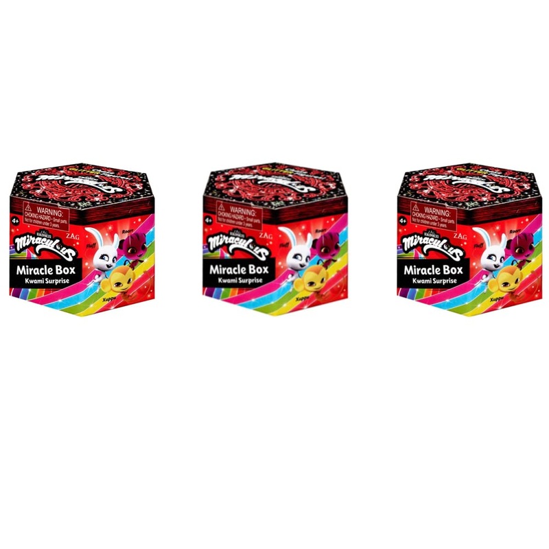 Miraculous Ladybug Miracle Box Kwami Surprise Series 2 Blind Box Mini Figure, Set of 3