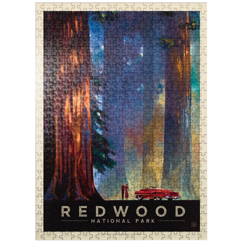 MyPuzzle Redwood National Park: Among The Giants, Vintage Poster – Premium 500 Piece Jigsaw Puzzle for Adults
