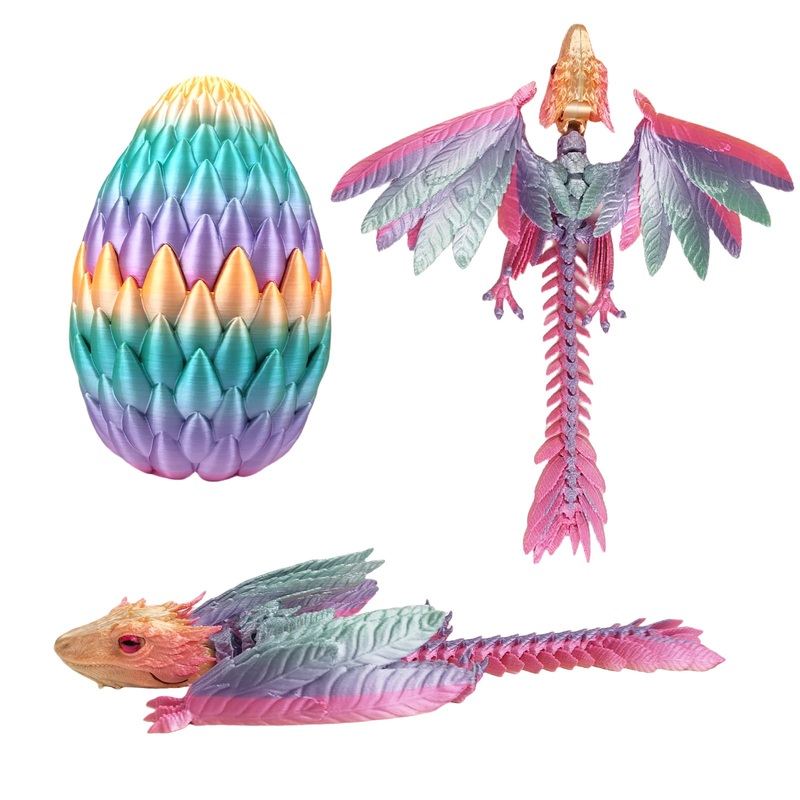 QOUXZ Dynamic 3D Printed Dragon Eggs with Dragon Inside,Wings Movable Feathered Wyvern,Full Articulated Crystal Flying Fidget Ar