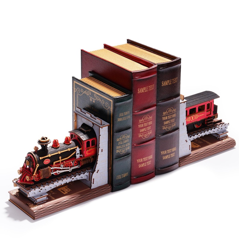 Rowood 3D Wooden Puzzle Book Nook,DIY Book Nook Kits for Adults,3D Wooden Puzzle Bookend Miniature Dollhouse Kit Bookshelf Inser