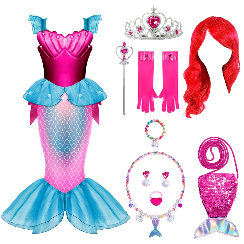 Spooktacular Creations Halloween Mermaid Costume for Girls, Magenta Little Mermaid Dress, Princess Dress Up for Girls 4-6 Toddle