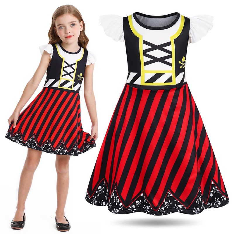 Sukyfecde Buccaneer Costume Girls Pirate Dress up Kids Birthday Party Dress Halloween Cosplay Outfits 4t Red
