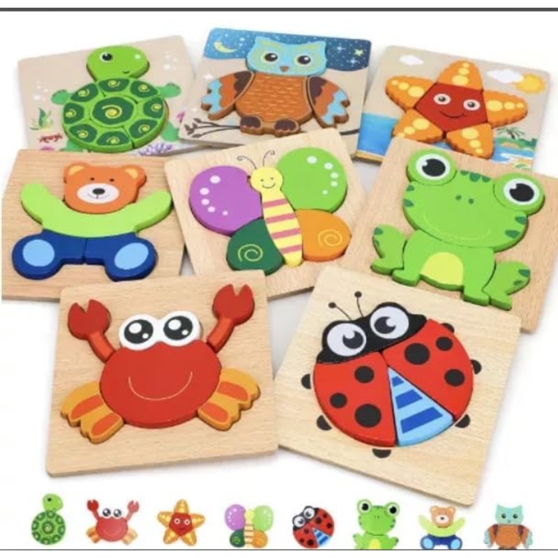 TOY Life 8 Pack Animal Shape Wooden Puzzles for Toddlers 1-3, Montessori Toys for 1 2 3+ Yrs Old Girl Boy, Puzzle for Kid, Baby