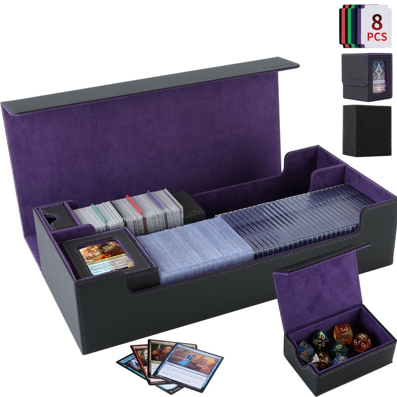 Trading Card Storage Box, 2200+ MTG Deck Box Leather Magnetic Closure Commander Deck Box, Holds 5 Small Deck Boxes, Includes 1 S