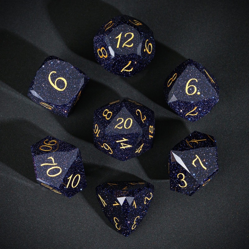 UDIXI 7PCS Gemstone DND Dice Set, Blue Sandstone D&D Multifaceted Diamond-Cut Polyhedral Dice Set with Gift Case for Dungeons an