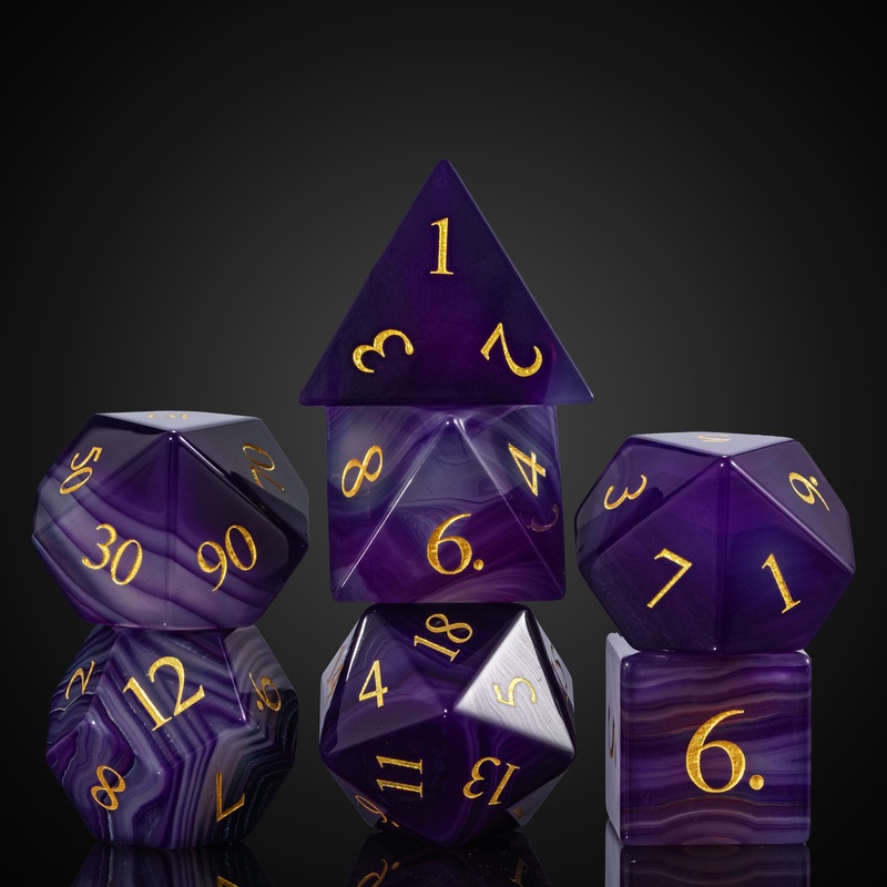 UDIXI Gemstone DND Dice Set, 7PCS Purple Agate Stone D&D Dice Polyhedral Dice for Dungeons and Dragons Role Playing and Other Ta