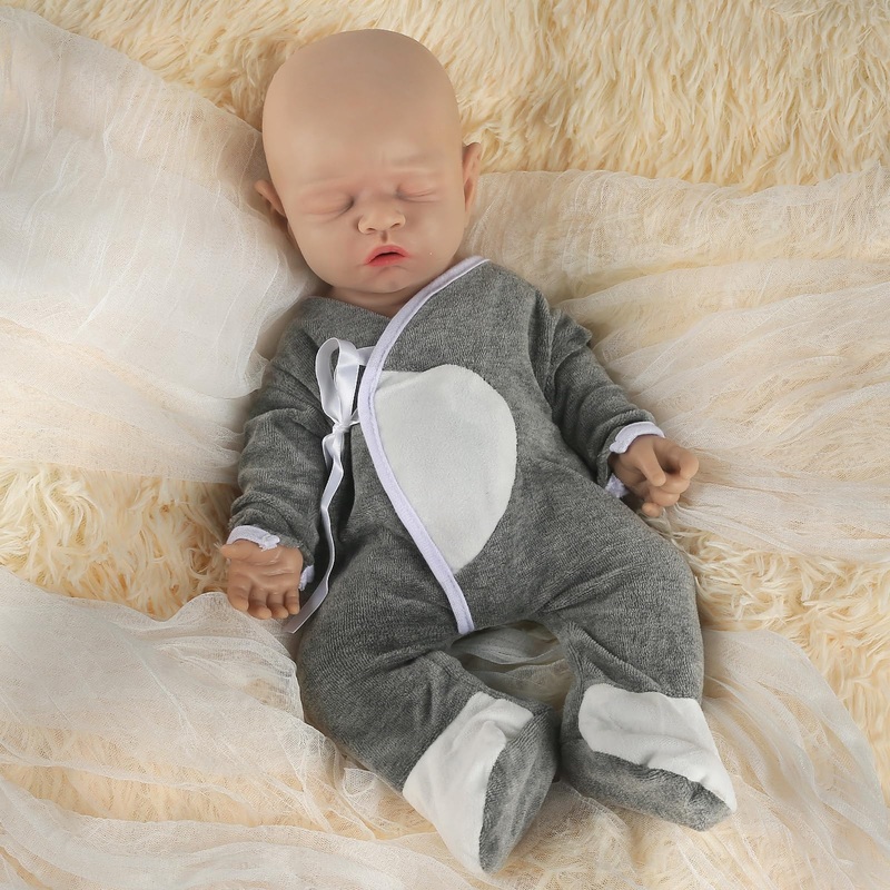 Vollence 18 inch Sleeping Full Silicone Baby Doll Realistic Boy Waterproof Eye Closed Anatomically Correct with Feed Kit Accesso