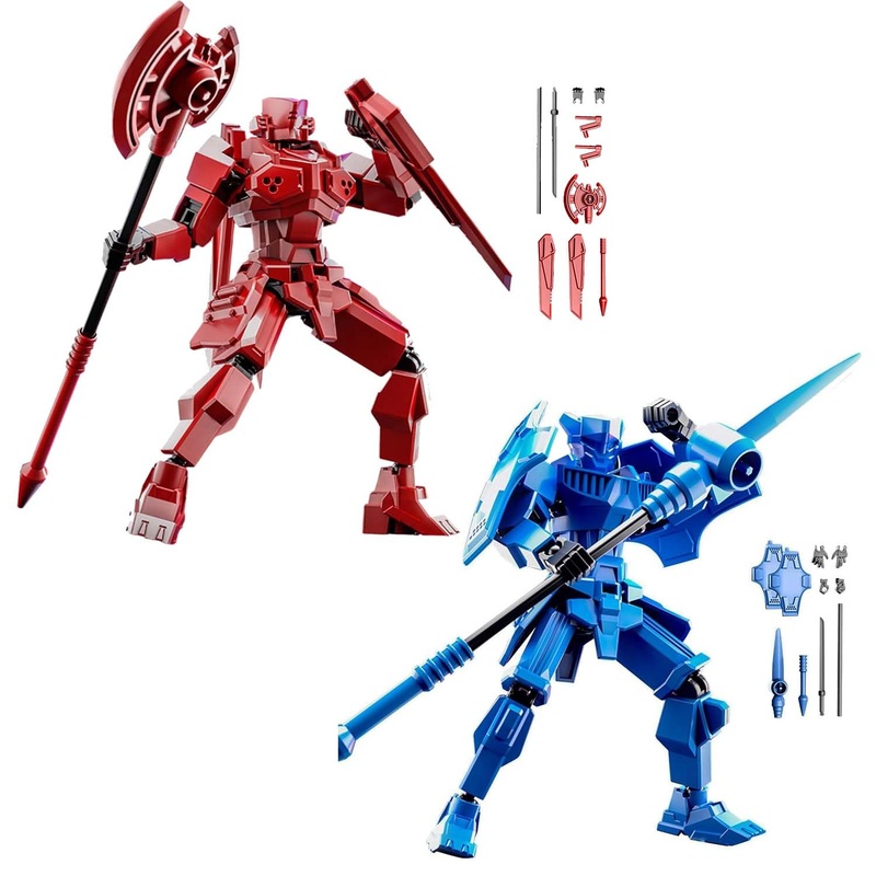 WEAREWE 2 Set DIY 3D Printed T13 Action Figures Set Lucky 13 Action Figure Multi-Jointed Movable Mech Doll Robot(Red-Blue)
