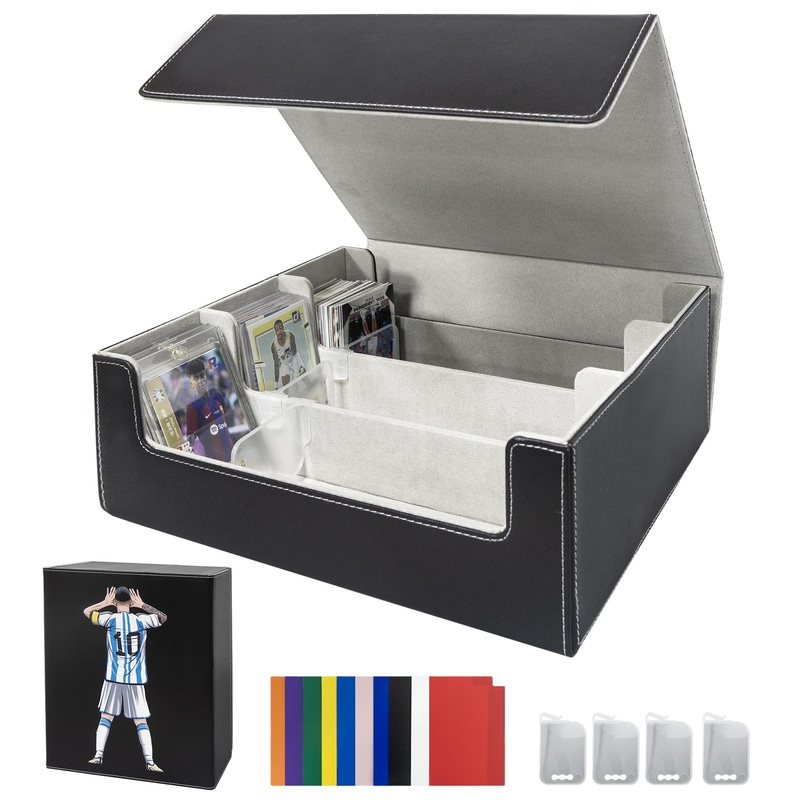 WTVIDAS Soccer Trading Card Box – 2400+ Card Storage Box with 4 Supporters & 10 Colorful Dividers for Sports Soccer Cards,Waterp