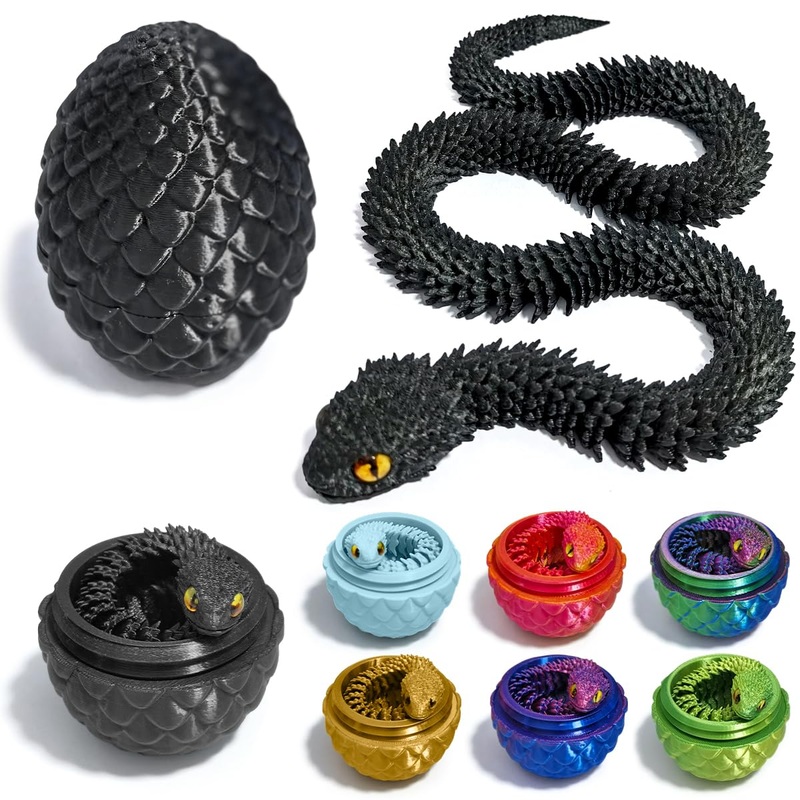 12” 3D Printed Snake with Egg Articulated Snake Figure in Easter Eggs Executive Desk Toys Fidget Toys 3D Animals Collectibles f
