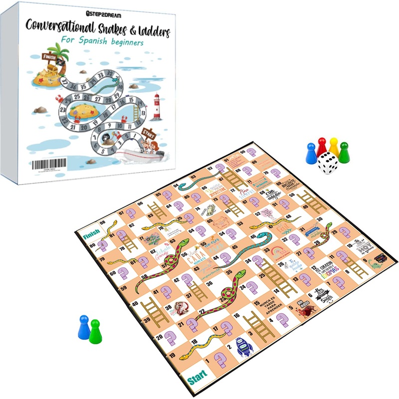1step2dream Spanish Conversational Snakes&Ladders Board Game | Spanish Learning Game for Kids | Family Board Game