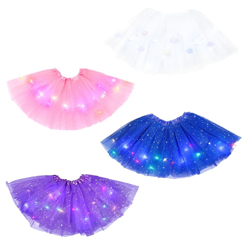 4 Pcs Girls Light up Tutu Skirt Light Up Dancing Skirt Tulle Ballet Dress Up,3 Layered Sparkly Party Tutu Costume for 2-8 Year
