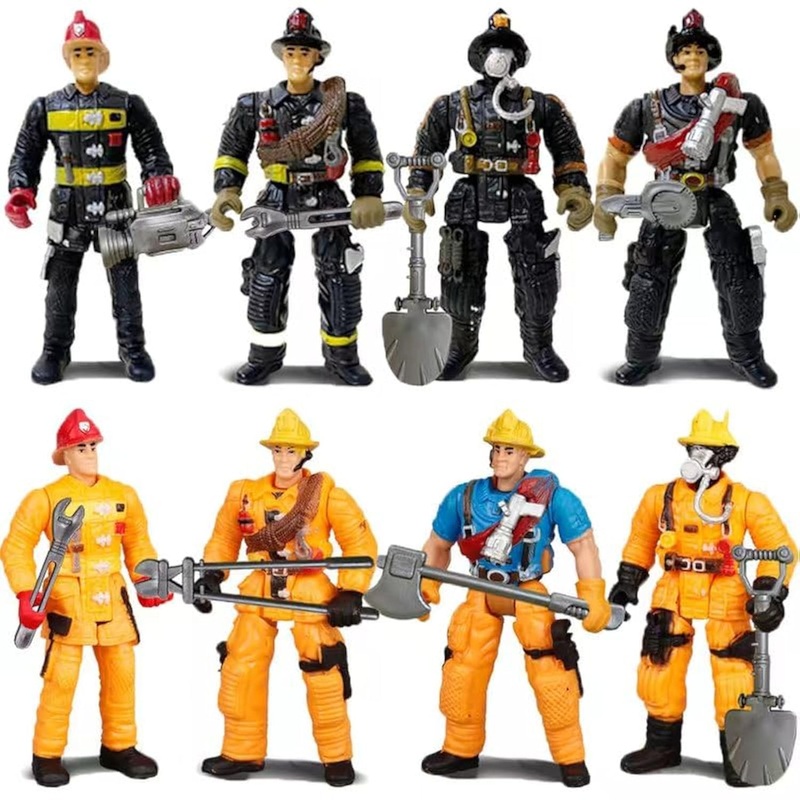 8 Pieces Firefighter Action Figures Fireman Figurines Toys with Tools for Party Decoration People Figures Playset for Kids & Tod