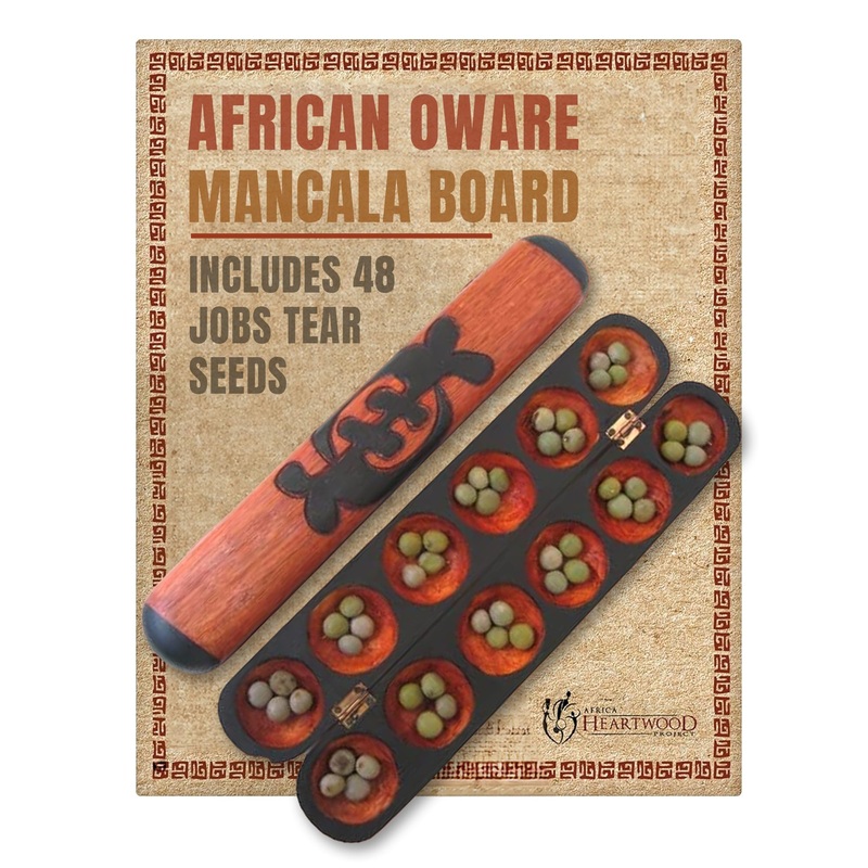 Africa Heartwood Project African Oware Mancala Board – Hand-Carved Solid Wood with Adinkra Symbol, Wooden Folding Mancala Design