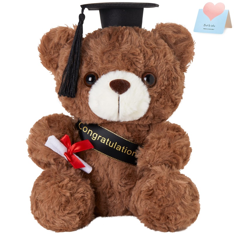 Athoinsu 9” Graduation Bear Class of 2025 Teddy Bear Stuffed Animal with Black Grad Cap Soft Light Brown Kindergarten Preschool