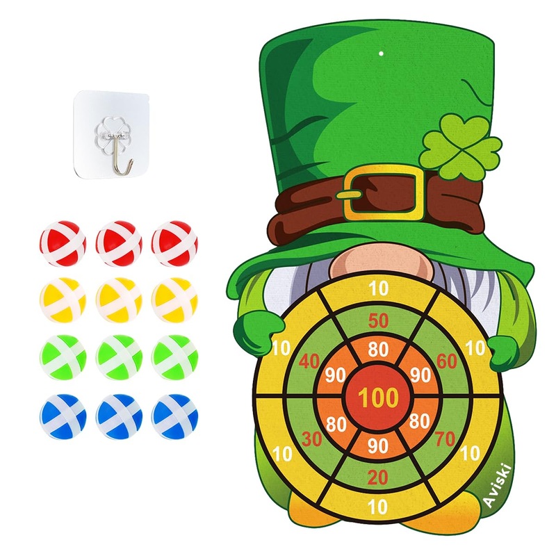Aviski St Patricks Day Kids Dart Board Game Set, Irish Party Board Games with 12 Stick Balls, St Paddys Day Outdoor Games for Ki