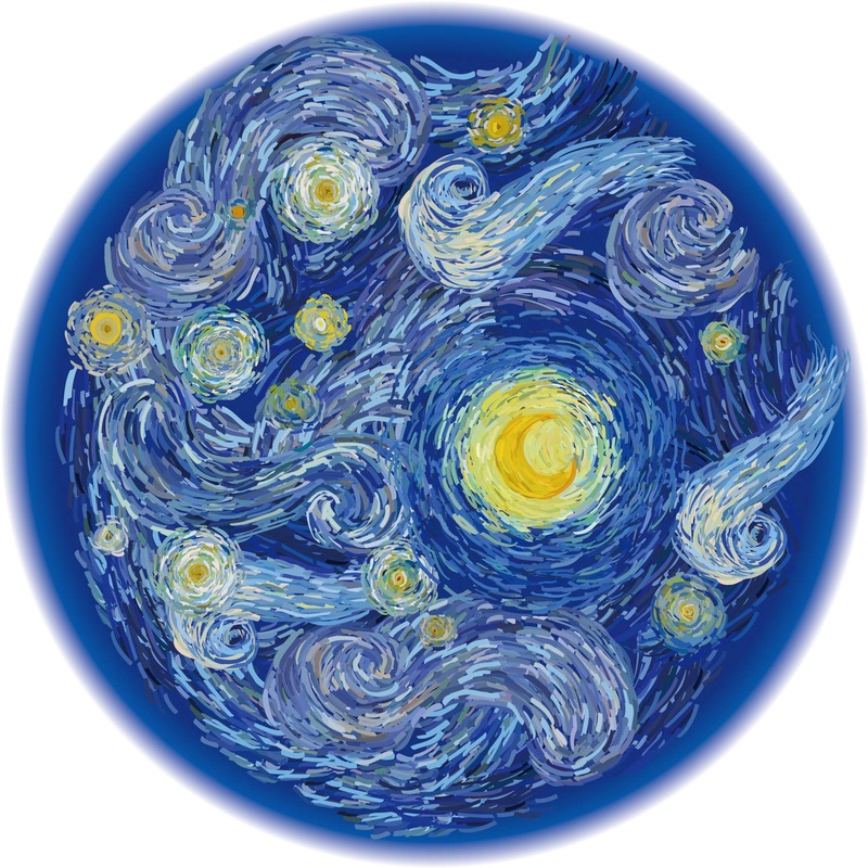 Bgraamiens Puzzle-Starry Starry Night-1000 Pieces Creative Round Blue Board Jigsaw Puzzles Inspired by Van Gogh