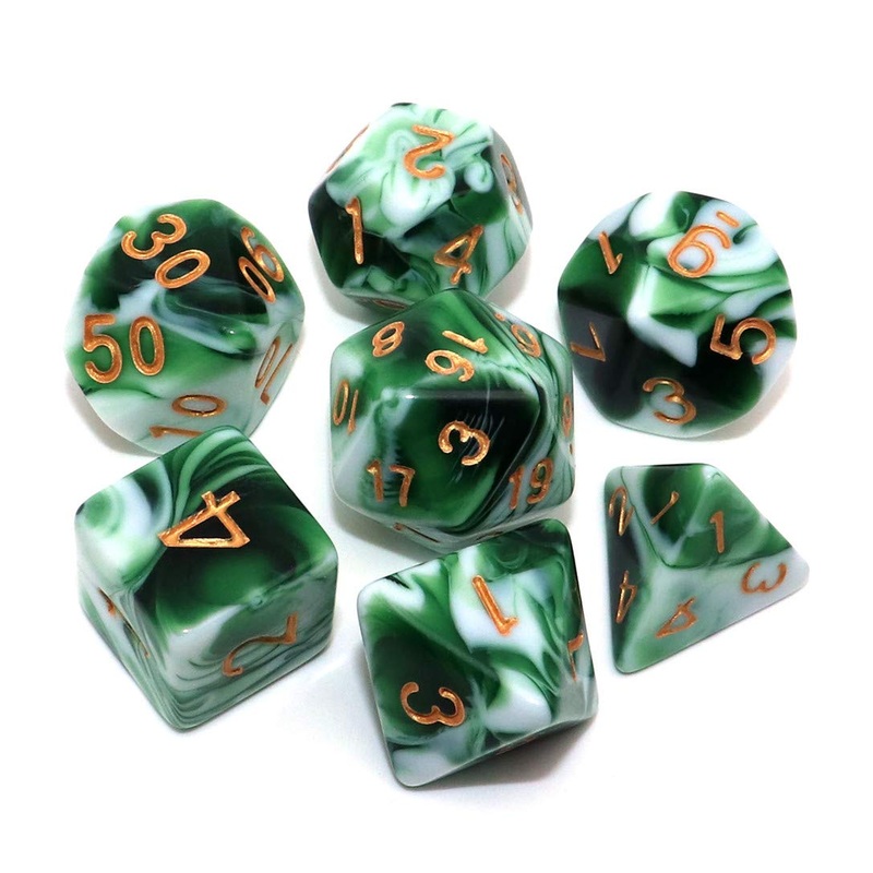 CREEBUY Polyhedral DND Dice Set Green White RPG Dice for Dungeon and Dragons D&D Pathfinder MTG Role Playing Games 7-Die Dice