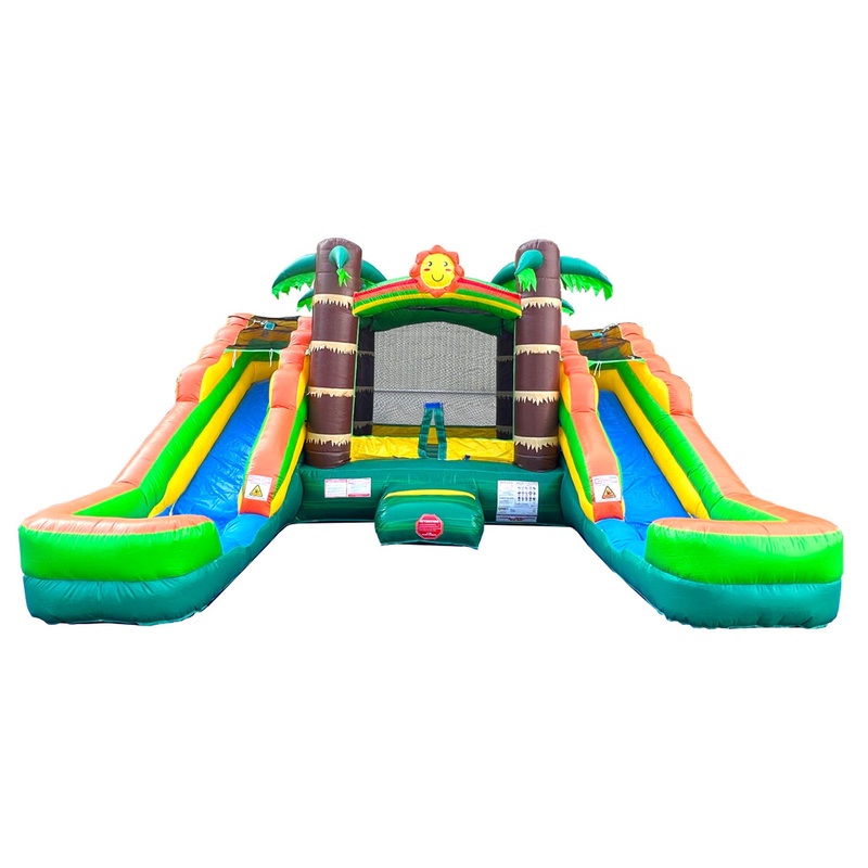 Crossover Tropical Inflatable Bounce House with Double Inflatable Water Slides for Kids, 16.5 x 15 x 11 Foot, Bouncy House for K