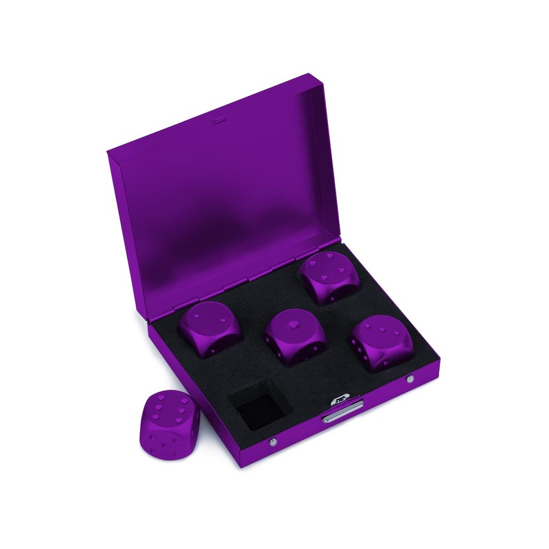 DS.DISTINCTIVE STYLE Aluminum Alloy Dice 5 Pieces 16mm Portable Metal Dices with Case 6 Sided Dice forParty Game (Purple Square)