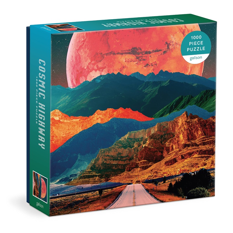 Galison Cosmic Highway – 1000 Piece Puzzle Fun and Challenging Activity with Bright and Bold Artwork of Surreal Landscapes for A