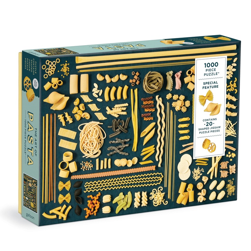 Galison The Art of Pasta – 1000 Piece Puzzle with Bright and Delicious Pasta Variety Artwork and 20 Pasta Shaped Jigsaw Pieces