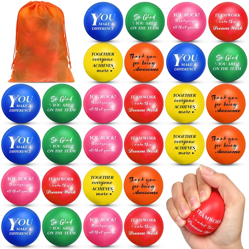 Glimin 48 Pcs Motivational Stress Balls Colorful Foam Balls Inspirational Quote Hand Exercise Balls with Drawstring Bag Employee