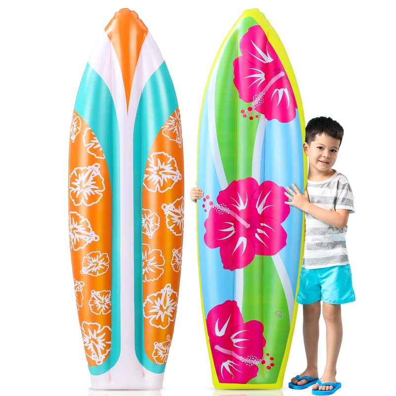 JellyArch 4 Pcs Inflatable Surf Board 36 Inch Inflatable Pool Floats Luau Hawaiian Party Decorations Tropical Flower Blow up Sur
