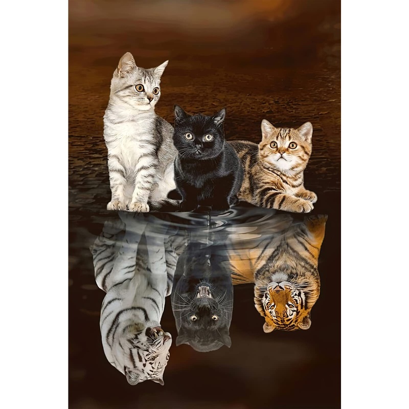 Jigsaw Puzzles 1000 Pieces for Adults – Three Cats Reflection – Wooden Puzzle – Unique Suitable for Teenagers and Adults (75x50c